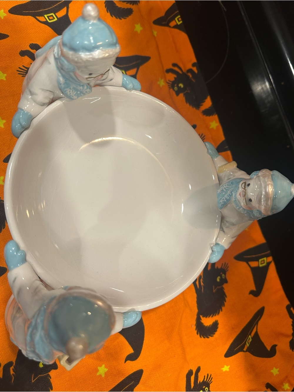Avon Ceramic Snowman Trio Bowl - White and Light Blue